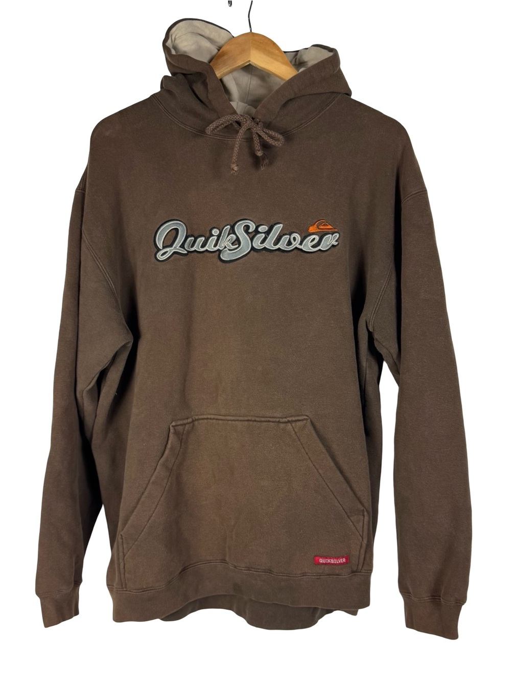 Vintage Y2K Quicksilver Design Embroidered Surf Skate Brown Hoodie USA Size M